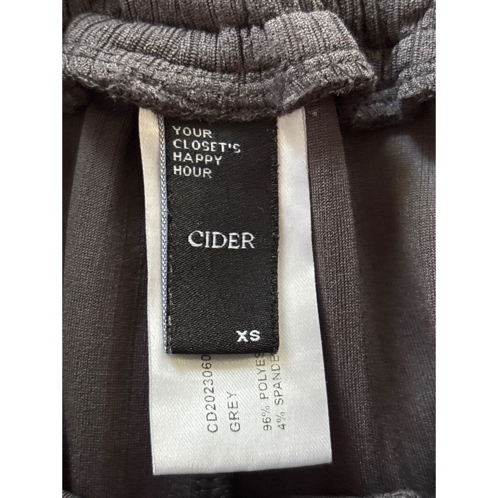 Cider Charcoal Grey Ribbed High Waisted Wide Leg Drawstring Pants XS - Picture 4 of 5